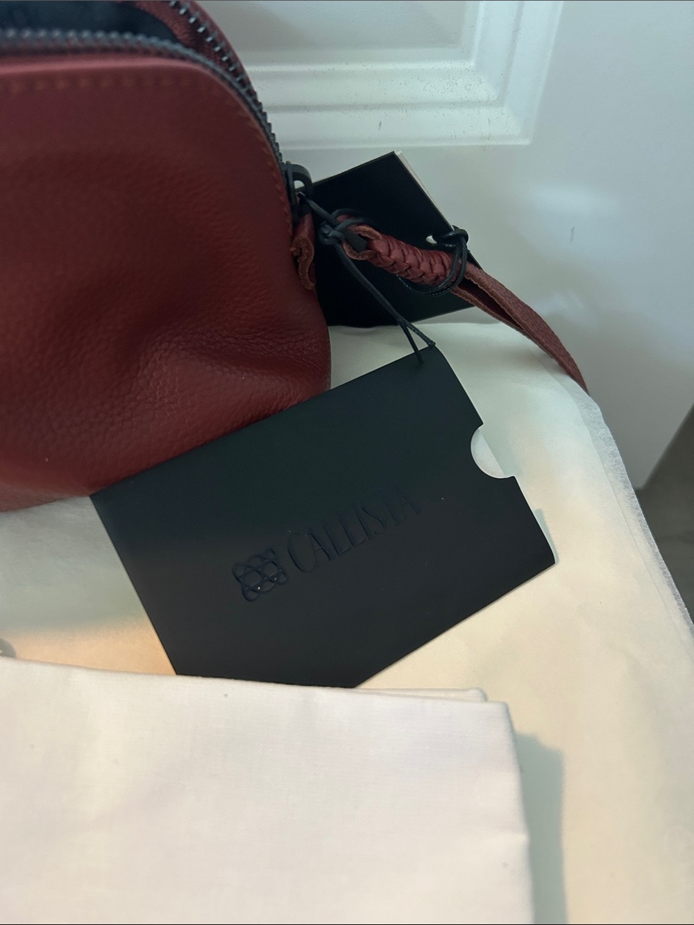 Callista Burgundy Leather Clutch - Picture 6 of 6